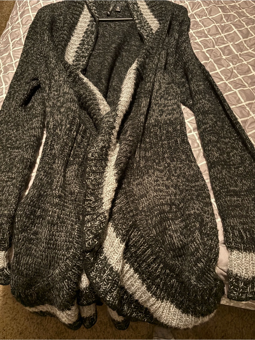new directions Black & Gray Open-Front Knit Cardigan with hook closure
